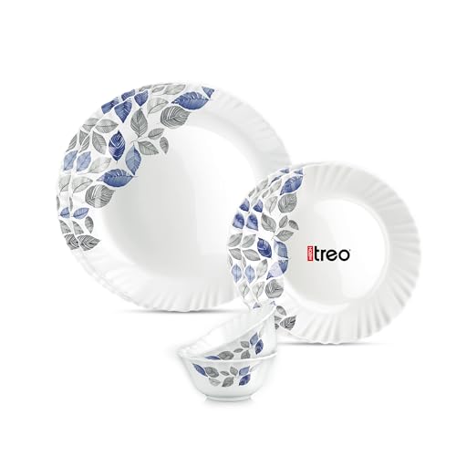 Image of Treo by Milton Opalware Aurelia Lunis Dinner Set of 6 | Serving for 2 | Microwave & Dishwasher Safe | Bone-Ash Free | Tempered Toughness | Plates & Bowls | Crockery Set for Dining & Gifting