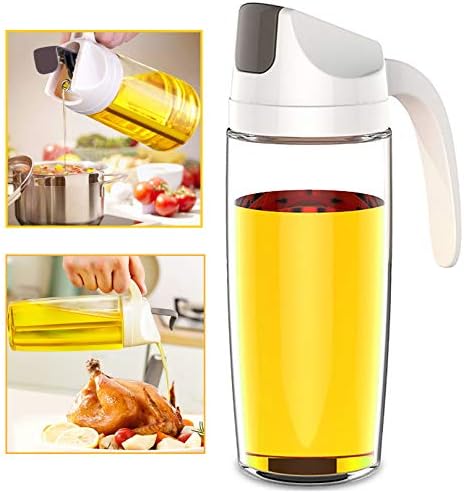 LayYun Auto Flip Olive Oil Dispenser Bottle,600 ml 20 OZ Leakproof Vinegar Glass Condiment Container With Automatic Cap and Stopper,Non-Drip Spout,Non-Slip Handle for Kitchen Cooking