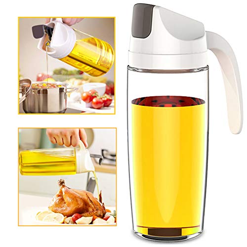 Layyun Auto Flip Olive Oil Dispenser Bottle,600 Ml 20 Oz Leakproof Vinegar Glass Condiment Container With Automatic Cap And Stopper,Non-Drip Spout,Non-Slip Handle For Kitchen Cooking #TOP4