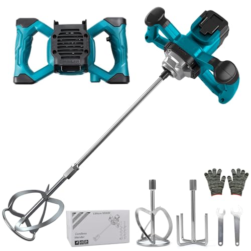 Malaxeur Mortier Compatible avec Batterie Makita, 3200 W batteur de mortier de couleur, max 680 tr/min, mélangeur électrique à palette avec 6 vitesses, 2...