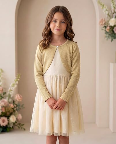 Image of BOLEROSE Girls Long Sleeve Sparkle Cardigan Childrens Kids Bolero Shrug
