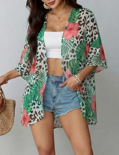 Image of Chunoy Women Floral Beach Wear Cover Up Chiffon Kimono Cardigan Open Front Blouse Beach Resort Wear for Swimwear 2026