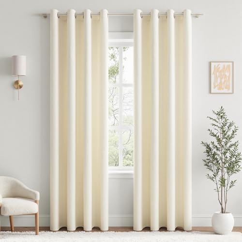MRTREES Rideau Occultant Thermique Isolant Anti Froid et Chaleur 140x240 cm Blanc Crème, Rideaux Opaque pour Salon Moderne Chambre Fenetre Porte, 2 Panneaux de Rideaux...