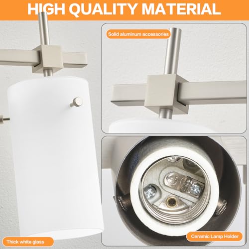 Image of SOLFART 4 Light Bathroom Vanity Lights Over Mirror, Vintage Bathroom Lighting Brushed Nickel Wall Sconce with Milky White Glass Shade