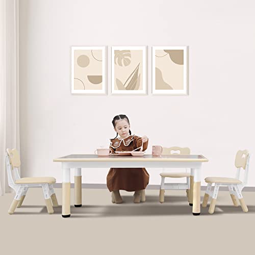 Syunoo Kids Table And Chairs Set, 49''X25'' Toddler Table And 4 Chairs Set, Height-Adjustable Toddler Desk For Boys&Girls Ages 2-8, Graffiti Child's Desk For Study Room, Classroom #TOP7