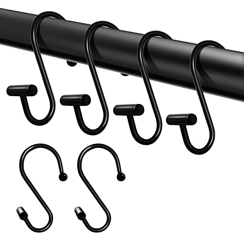 Duschvorhang-Haken, Set mit 12 hochwertigen rostbeständigen Metall-Duschvorhang-Haken Kleiderbügel T-förmiges Design, dekorative Duschvorhangringe für Badezimmer, Duschvorhänge, Stangen (schwarz) Cover