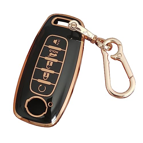 QIXIUBIA for Nissan Key Fob Cover with Keychain Fit for 2023-2024 Nissan Pathfinder Rogue(5 Buttons) (for Nissan C, Black)