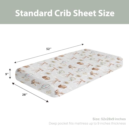 Image of Adventure Baby Crib Sheets for Boy Girl 28 inchx52 inch Travel Planes Compass Luggage Globe Explore Soft Snug Fitted Crib Mattress Covers Holiday Vacation Baby Sheet for Standard Crib & Toddler Bed Mattress