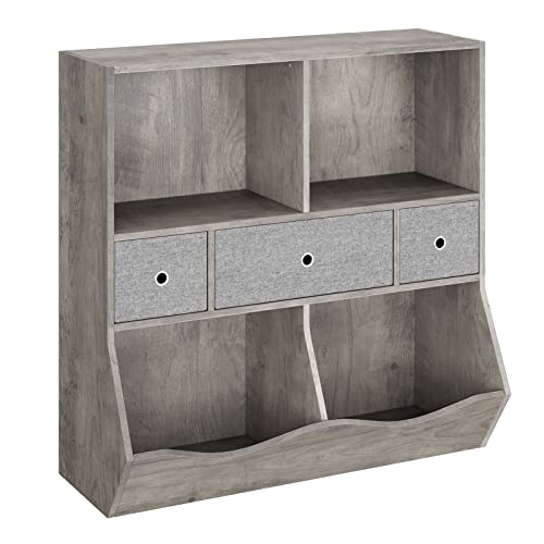 Amyove Kids Bookshelf and Bookcase Toy Storage Multi Shelf with Cubby Organizer Cabinet and Drawers for Boys Girls, for Children's Room, Playroom, Hallway, Kindergarten, School (Grey)