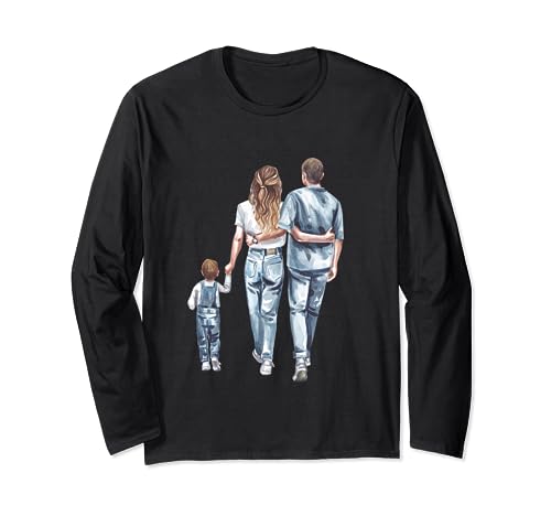 Familia feliz. Reunión familiar. Amo a mi familia. Familia a juego Manga Larga