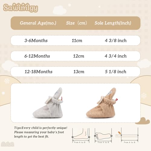 Sawimlgy Newborn Infant Baby Girl Boy Cotton Booties Stay On Sock Slippers Soft Bedroom Shoes Non-Skid Ankle Boots With Grippers Toddler Crib Warm Shoe First Walker Birthday Shower 6