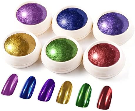 BISHENGYF 6 Boxes Chrome Nail Powder, Metallic Nail Art Glitter Set, Shiny Mirror Effect Powder for Nail Art Design Decoration Christmas Collection