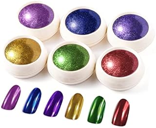 BISHENGYF 6 Boxes Chrome Nail Powder, Metallic Nail Art Glitter Set, Shiny Mirror Effect Powder for Nail Art Design Decoration Christmas Collection