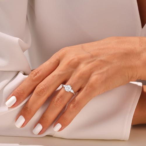 2 CT Moissanite Engagement Rings for Women D Color VVS1 Clarity 925 Sterling Silver Solitaire Round Cut 3-Stone Wedding Stunning Promise Rings for Her Size 3-114