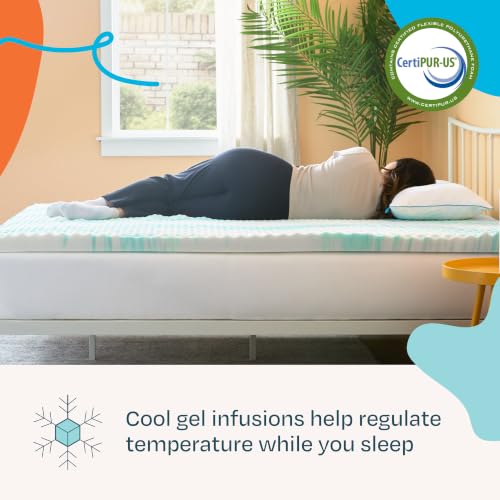 Image of Linenspa 3 Inch Gel Memory Foam Mattress Topper - Egg Crate Style, Reversible for two feels - Promotes Airflow & Relieves Pressure Points - Full