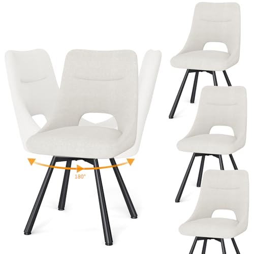 WAFTING Juego de 4 Sillas Giratorias para Restaurante, Giratorias 180° Retorno Automático, Sillas de Comedor Modernas Acolchadas con Respaldo Calado y Patas Ajustables, Cocina, Comedor, Beige