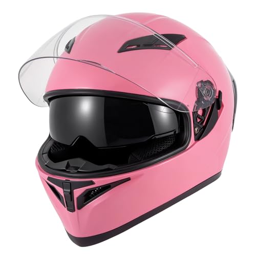 SPARK Adult Full Face Motorcycle Helmet DOT Approved, Lightweight Ventilated Dual Visor for Men Women Moto ATV UTV Snowmobile ADV Four Wheeler Street Bike (Bright Pink, Medium)