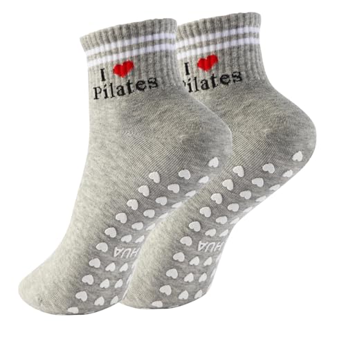 Image of Pilates Socks for Mother's Day,Women Pilates Heart Grip Socks Cuffs,Anti-Skid Cotton Grip for Ballet,Home,Studio 1Pair