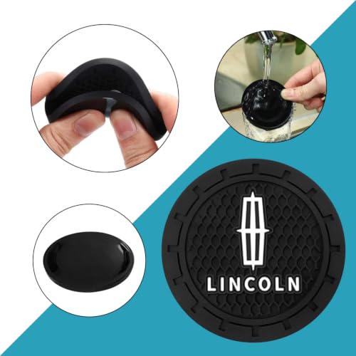 Image of Black Silicone Car Coasters for Lincoln Series Series Non-Slip Car Cup Holder Coasters,Car Interior Accessory for Car Cup Holder 2.75IN 2Pack