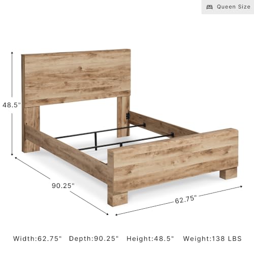 Image of Signature Design by Ashley Queen Bed Frame with Headboard, Rustic, Hyanna | Queen panel bed, Engineered wood (MDF /particleboard /plywood) and decorative laminate, Optimized for box spring support