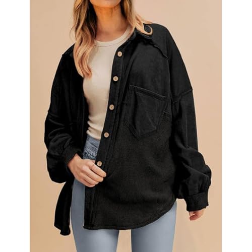 Womens Lightweight Jackets Waffle Knit Shirt Jacket Fall Fashion Button Down Shirt Jacket Loose Fit Long Sleeve Tops4