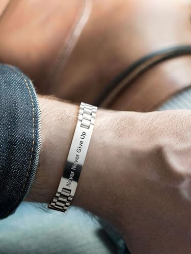 Custom Bracelet for Men - Personalized Gifts for Him Her, Customized Picture, Name & Text Engraved Stainless Steel ID Bracelet Wristband Jewelry Valentines Day Father's Day Gift4
