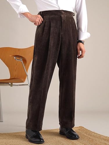 Mens Corduroy Pants Vintage Pleated Pant Work Casual Slacks Gurkha Naples Pants2