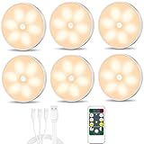 Warm Color LED Closet Lights Motion Sensor Puck Light, USB Rechargeable Battery Operated Puck Step Lights, Dimmable Under Cabinet Lighting for Counter Wardrobe Kitchen (6 Pack)