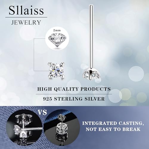Sllaiss 2mm Sterling Silver Austria Zirconia Stud Earrings for Women Men, Platinum/Gold/Rose Gold Plated Tiny CZ Studs4