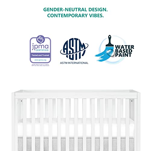 Image of Dream On Me Arlo 5-in-1 Convertible Full-Size Baby Crib in White, GreenGuard Gold & JPMA, Converts to Toddler, Day & Full-Size Bed, 3 Mattress Heights, Non-Toxic Finish, Sustainable Pinewood