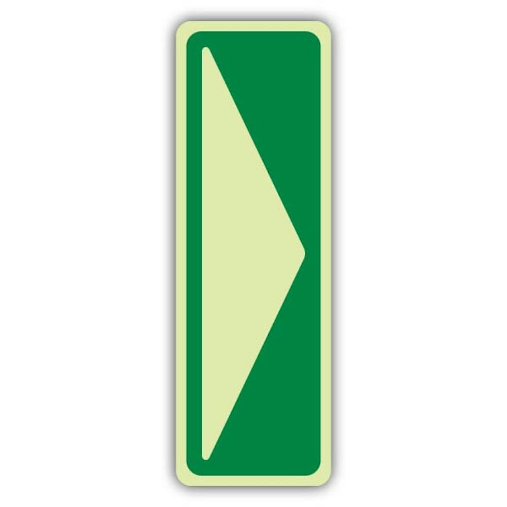 V Safety - Señal de flecha derecha que brilla en la oscuridad, 200 x 600 mm, hecha de plástico rígido de triple brillo, señalización de seguridad contra incendios, fabricado en Gran Bretaña