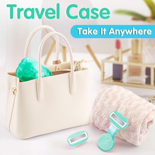 Image of DreamGenius Travel Razors for Women Include 1 Handle and 5 Cartridges, Extra Smooth 5-Blade Travel Essentials Razor with Case for Shaving, Green
