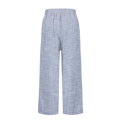 Womens Striped Cotton Linen Pants with Pockets Wide Leg High Waisted Loose Fit Flowy Pants Ladies Baggy Elastic Trousers4