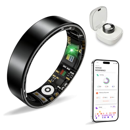 Image of BIEMHA Smart Ring Health Tracker for Women Men, Sleep Exercise Health Monitoring Wearable Ring, Real‑Time Tracking, iOS /Android Compatible, IP68 Waterproof, No Subscription, 5‑Day Battery (Black, 12)