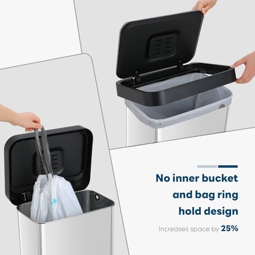 Caneca de basura rectangular de acero inoxidable 50L con pedal y compartimiento miniatura 3