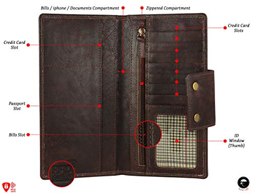 Genuine Leather RFID Blocking Long Wallet – Vintage Bifold for Men by Mou Meraki (DARK BROWN)3