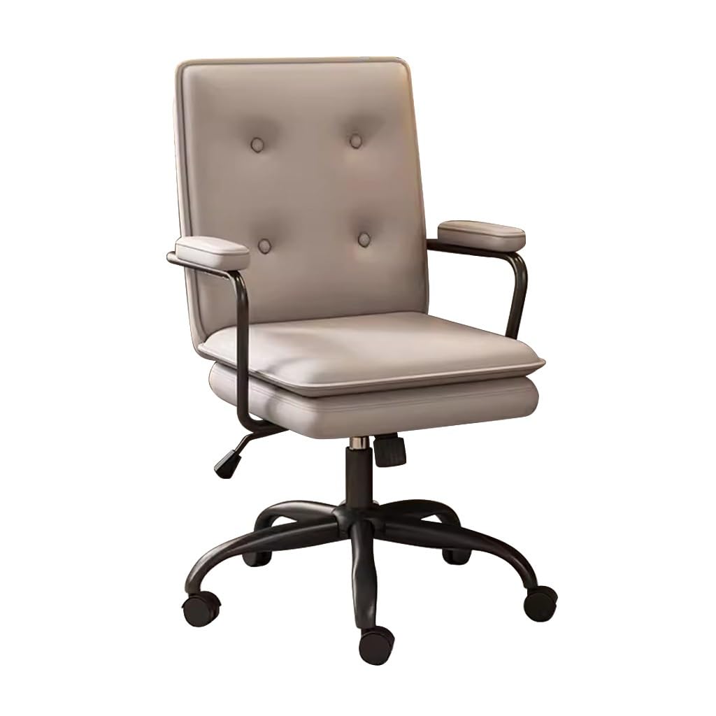 Sbcgfy Light Grey High Back Leather Executive Office Chair With Armrests, Adjustable Tilting Backrest, Ergonomic Computer Desk Chair For Home, Work & Gaming,-Black Legs