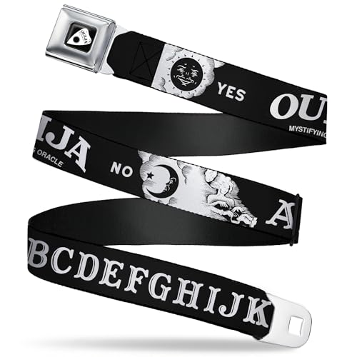 Ouija Board Belt, Seatbelt Buckle, Ouija Board Letters and Elements Black White