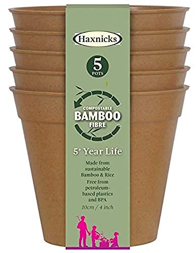 Haxnicks 5x Indoor & Outdoor Sustainable Bamboo Fibre Plant Pots, Terracotta, 4 Inch (Pack of 5)