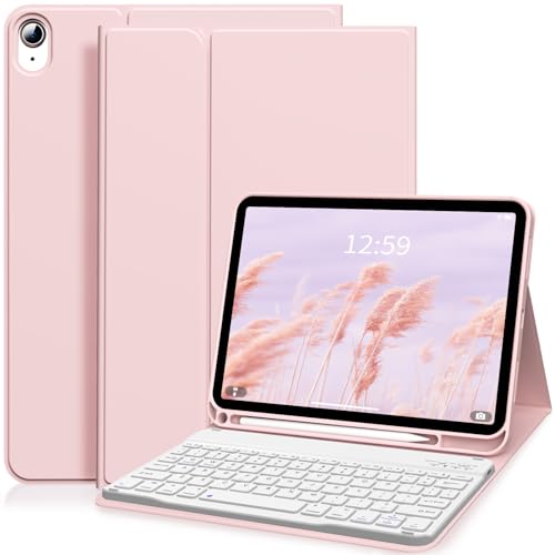 SQBEBS Funda con teclado para iPad (A16) de 11ª/10ª generación de 11 pulgadas 2025/11.9 pulgadas 2022, teclado Bluetooth desmontable, funda con soporte para lápiz para iPad 10 Gen, rosa