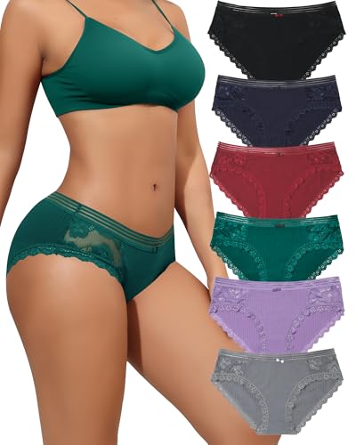 Levao Lot de 6 Culottes Coton pour Femmes Doux Bikini Slips Hipster Confort en Dentelle sous-vêtements Multipacks S-XL