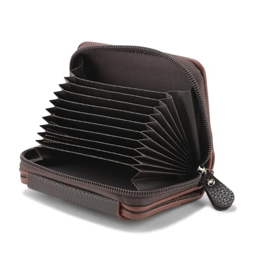 Image of 9 Slot RFID Genuine Leather Credit Debit Card Holder Wallet Money Zipper Coin Purse for Men & Women (Brown)