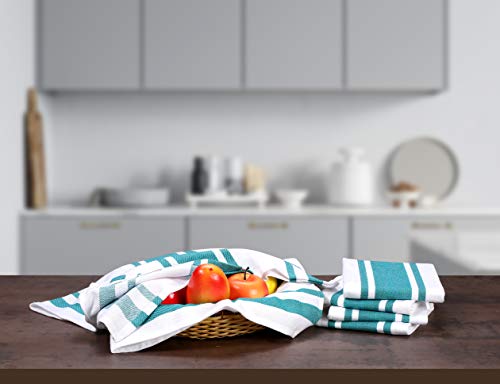 Heavy Duty Oversized Kitchen Towels & Dishcloth (Set Of 6 Teal 18X28) Highly Absorbent, Professional Grade Cotton Tea Towels For Everyday Cooking And Baking- Modern Clean Striped Pattern #TOP1
