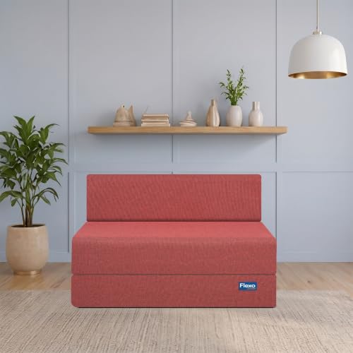 Image of Starlon 2 Seater Foldable Sofa Cum Bed 3-in-1 with Washable Jute Fabric Cover, Space Saving Guest Bed for Living Room & Apartment, Pre-Assembled Royal Maroon 4x6 Ft