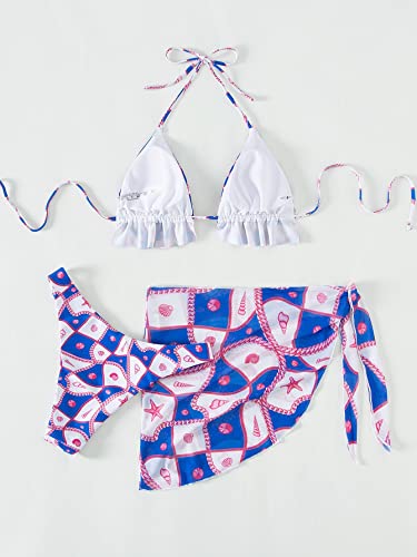 Milumia Women's 3 Piece Swimsuits Tie Back Frill Trim Halter Triangle Bikini Set with Beach Mini Skirt4