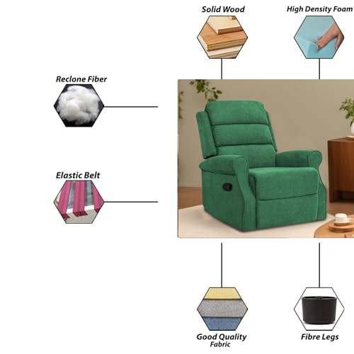 Image of CASALIVING Avalon Comfy Fabric Single Seater Recliner Chair, Recliner Sofa for Relaxing, Recliner Chair for Home Relax (Green) | Premium Fabric Sofa
