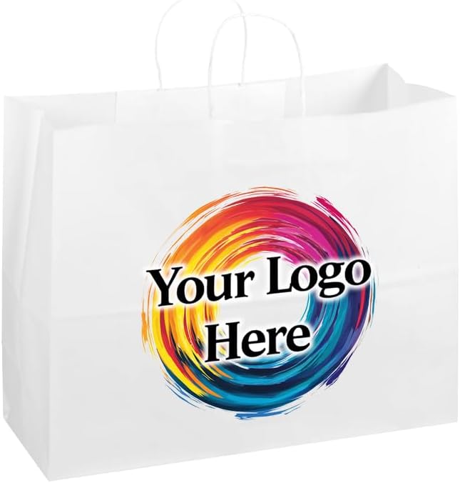 Flexicore Packaging White Kraft Custom Printed Paper Bags (16"x6"x12")(10-1000 Qty)