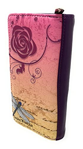 Shag Wear Vintage Dragonfly Large Insect Wallet for Women and Teen Girls Vegan Faux Leather 7" Purple2
