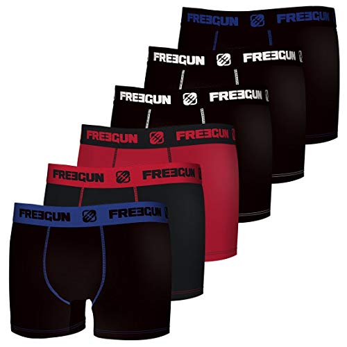  FREEGUN Lot de 6 Boxers garçon Coton Noir