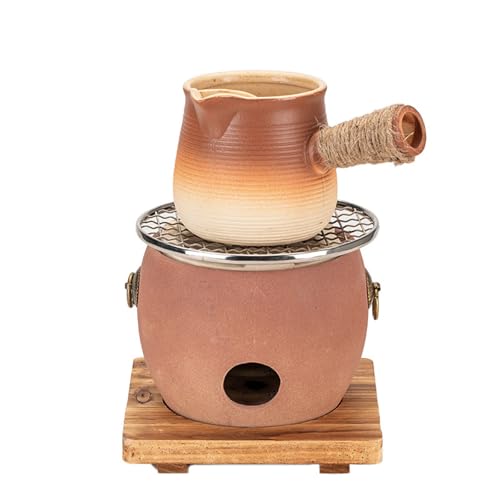Poêle barbecue en argile rouge avec sa théière et plaque de cuisson